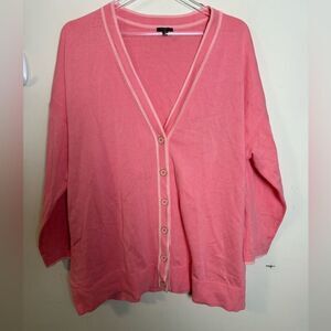 Talbots Pretty Pink Striped Trim V-Neck Long Sleeve Longer Length Cardigan 2X